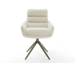 DrehstuhlAbelia-Flex mit Armlehnen Teddystoff Beige Kreuzgestell breit Effektfinish Titan 360° drehbar Wippfunktion Sofort versandfertig