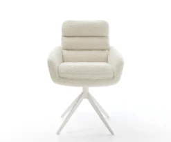 DrehstuhlAbelia-Flex mit Armlehnen Teddystoff Beige Kreuzgestell breit Weiß 360° drehbar Wippfunktion Sofort versandfertig