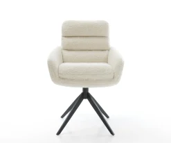 DrehstuhlAbelia-Flex mit Armlehnen Teddystoff Beige Kreuzgestell breit Schwarz 360° drehbar Wippfunktion Sofort versandfertig