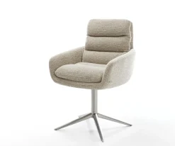 DrehstuhlAbelia-Flex mit Armlehnen Webstoff Soft Beige Fußkreuz Edelstahl 360° drehbar Wippfunktion Sofort versandfertig