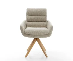DrehstuhlAbelia-Flex mit Armlehnen Webstoff Soft Beige Holzgestell kantig Natur 360° drehbar Versandfertig ca. 28.10.26