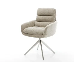 DrehstuhlAbelia-Flex mit Armlehnen Webstoff Soft Beige Kreuzgestell breit Edelstahl 360° drehbar Wippfunktion Sofort versandfertig