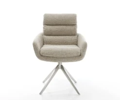 DrehstuhlAbelia-Flex mit Armlehnen Webstoff Soft Beige Kreuzgestell breit Edelstahl 360° drehbar Wippfunktion Sofort versandfertig