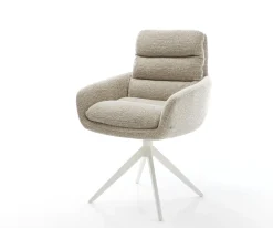 DrehstuhlAbelia-Flex mit Armlehnen Webstoff Soft Beige Kreuzgestell breit Weiß 360° drehbar Wippfunktion Sofort versandfertig
