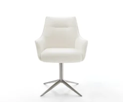 DrehstuhlAlja-Flex mit Armlehnen Bouclé Soft Beige Fußkreuz Edelstahl 360° drehbar Wippfunktion Taschenfederkern Sofort versandfertig