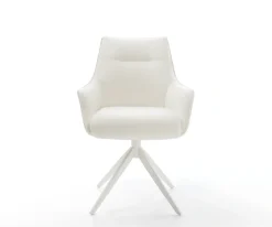 DrehstuhlAlja-Flex mit Armlehnen Bouclé Soft Beige Kreuzgestell breit Weiß 360° drehbar Wippfunktion Taschenfederkern Sofort versandfertig