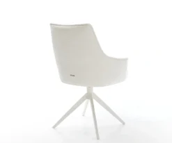 DrehstuhlAlja-Flex mit Armlehnen Bouclé Soft Beige Kreuzgestell breit Weiß 360° drehbar Wippfunktion Taschenfederkern Sofort versandfertig