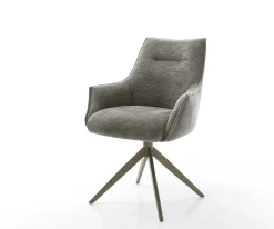DrehstuhlAlja-Flex mit Armlehnen Bouclé Soft Schlamm Kreuzgestell breit Effektfinish Titan 360° drehbar Wippfunktion Taschenfederkern Sofort versandfertig