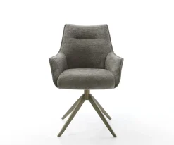 DrehstuhlAlja-Flex mit Armlehnen Bouclé Soft Schlamm Kreuzgestell breit Effektfinish Titan 360° drehbar Wippfunktion Taschenfederkern Sofort versandfertig