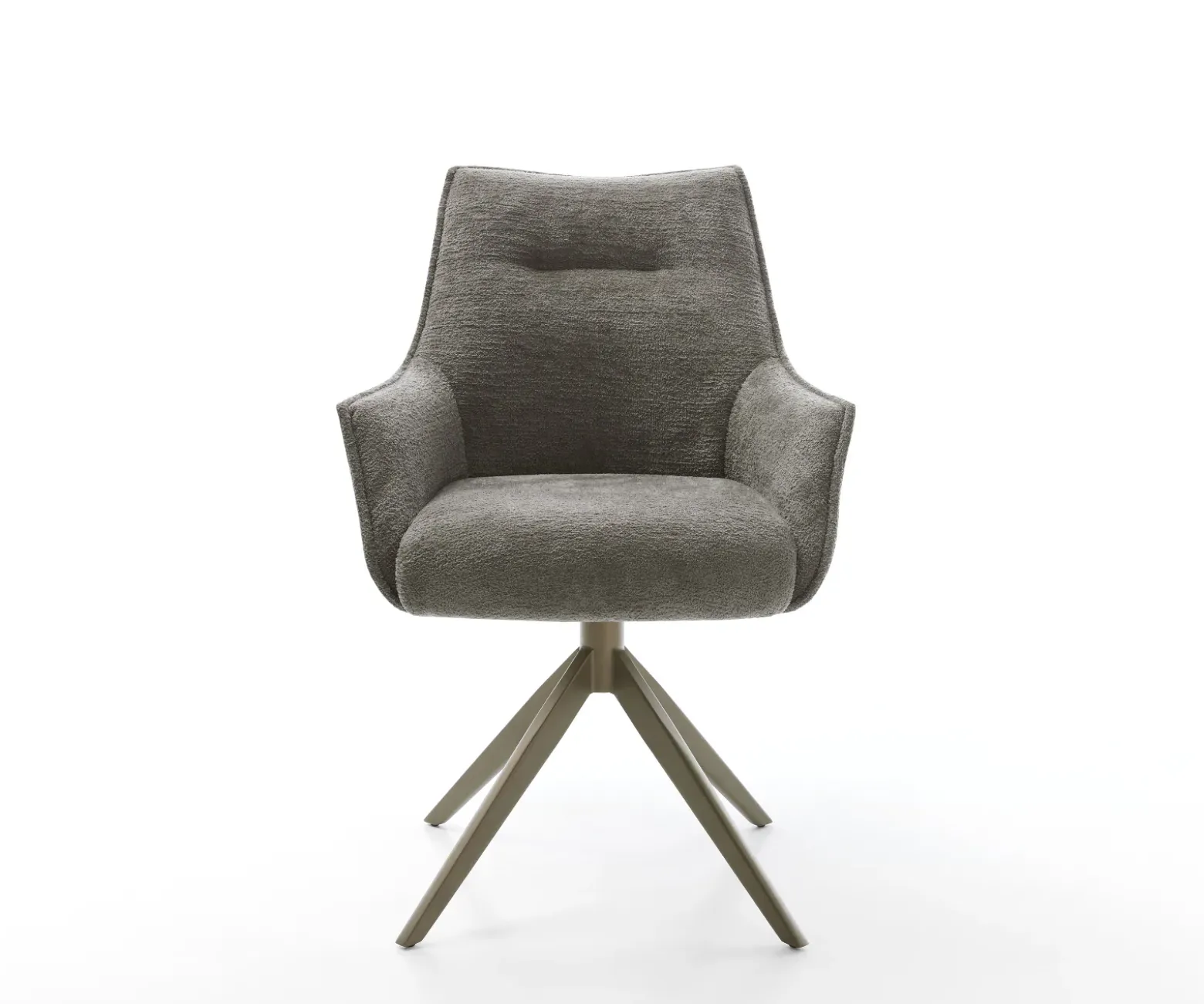 DrehstuhlAlja-Flex mit Armlehnen Bouclé Soft Schlamm Kreuzgestell breit Effektfinish Titan 360° drehbar Wippfunktion Taschenfederkern Sofort versandfertig