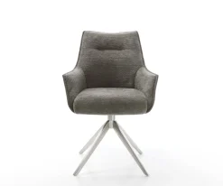 DrehstuhlAlja-Flex mit Armlehnen Bouclé Soft Schlamm Kreuzgestell breit Edelstahl 360° drehbar Wippfunktion Taschenfederkern Sofort versandfertig
