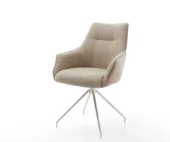 DrehstuhlAlja-Flex mit Armlehnen Materialmix Schlamm Kreuzgestell konisch Edelstahl 180° drehbar Taschenfederkern Sofort versandfertig