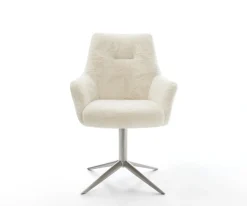 DrehstuhlAlja-Flex mit Armlehnen Plüsch Creme-Weiß Fußkreuz Edelstahl 360° drehbar Wippfunktion Taschenfederkern Sofort versandfertig