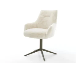 DrehstuhlAlja-Flex mit Armlehnen Plüsch Creme-Weiß Fußkreuz Effektfinish Titan 360° drehbar Wippfunktion Taschenfederkern Sofort versandfertig