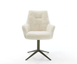 DrehstuhlAlja-Flex mit Armlehnen Plüsch Creme-Weiß Fußkreuz Effektfinish Titan 360° drehbar Wippfunktion Taschenfederkern Sofort versandfertig