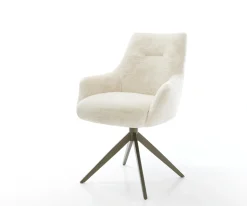 DrehstuhlAlja-Flex mit Armlehnen Plüsch Creme-Weiß Kreuzgestell breit Effektfinish Titan 360° drehbar Wippfunktion Taschenfederkern Sofort versandfertig