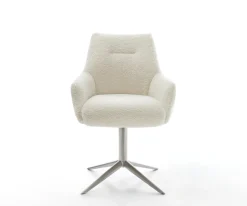 DrehstuhlAlja-Flex mit Armlehnen Teddystoff Beige Fußkreuz Edelstahl 360° drehbar Wippfunktion Taschenfederkern Sofort versandfertig