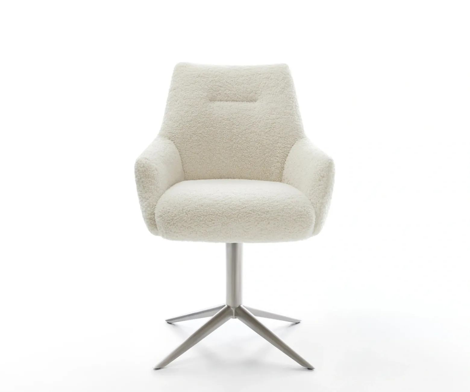 DrehstuhlAlja-Flex mit Armlehnen Teddystoff Beige Fußkreuz Edelstahl 360° drehbar Wippfunktion Taschenfederkern Sofort versandfertig