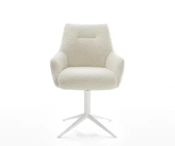 DrehstuhlAlja-Flex mit Armlehnen Teddystoff Beige Fußkreuz Weiß 360° drehbar Wippfunktion Taschenfederkern Sofort versandfertig
