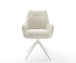 DrehstuhlAlja-Flex mit Armlehnen Teddystoff Beige Kreuzgestell breit Weiß 360° drehbar Wippfunktion Taschenfederkern Sofort versandfertig