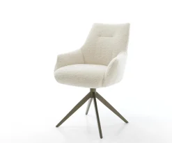 DrehstuhlAlja-Flex mit Armlehnen Teddystoff Beige Kreuzgestell breit Effektfinish Titan 360° drehbar Wippfunktion Taschenfederkern Sofort versandfertig