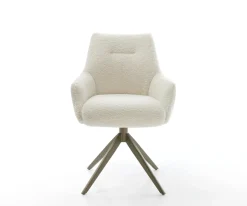 DrehstuhlAlja-Flex mit Armlehnen Teddystoff Beige Kreuzgestell breit Effektfinish Titan 360° drehbar Wippfunktion Taschenfederkern Sofort versandfertig