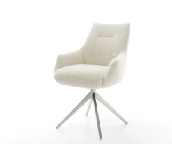 DrehstuhlAlja-Flex mit Armlehnen Teddystoff Beige Kreuzgestell breit Edelstahl 360° drehbar Wippfunktion Taschenfederkern Sofort versandfertig
