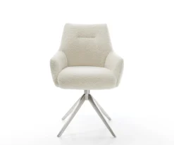 DrehstuhlAlja-Flex mit Armlehnen Teddystoff Beige Kreuzgestell breit Edelstahl 360° drehbar Wippfunktion Taschenfederkern Sofort versandfertig