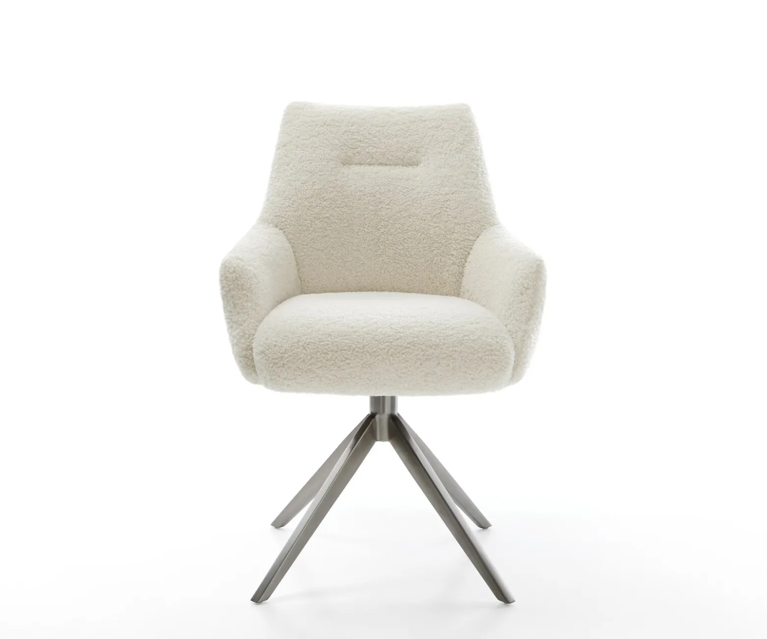 DrehstuhlAlja-Flex mit Armlehnen Teddystoff Beige Kreuzgestell breit Graphit 360° drehbar Wippfunktion Taschenfederkern Sofort versandfertig