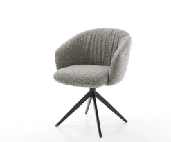 DrehstuhlCaja-Flex mit Armlehnen Bouclé Silbergrau Kreuzgestell breit Schwarz 360° drehbar Wippfunktion Taschenfederkern Sofort versandfertig