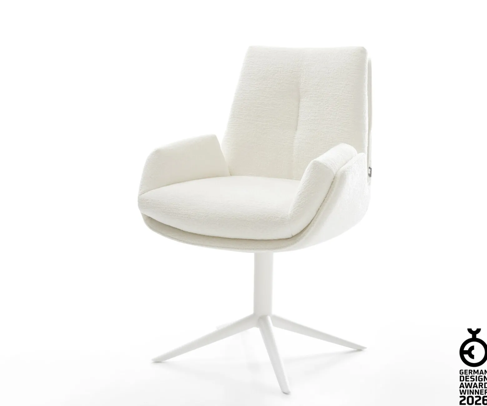 DrehstuhlClea-Flex Bouclé Soft Beige Fußkreuz Weiß 360° drehbar Wippfunktion Sofort versandfertig