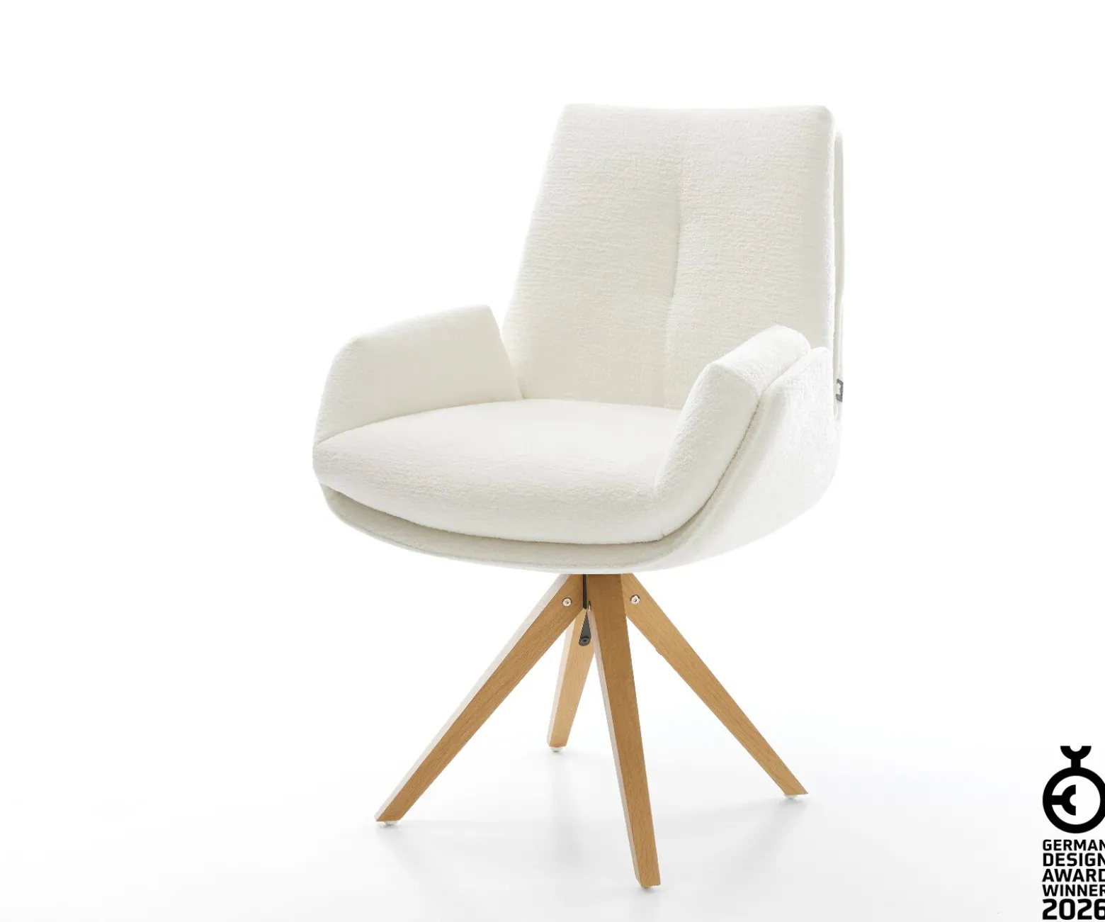 DrehstuhlClea-Flex Bouclé Soft Beige Holzgestell kantig Natur 360° drehbar Versandfertig ca. 28.10.26