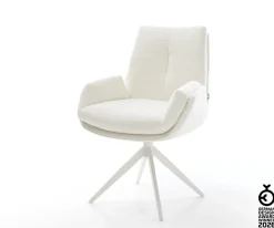 DrehstuhlClea-Flex Bouclé Soft Beige Kreuzgestell breit Weiß 360° drehbar Wippfunktion Sofort versandfertig