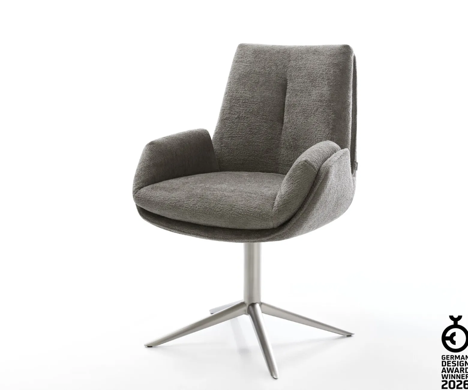 DrehstuhlClea-Flex Bouclé Soft Schlamm Fußkreuz Edelstahl 360° drehbar Wippfunktion Sofort versandfertig