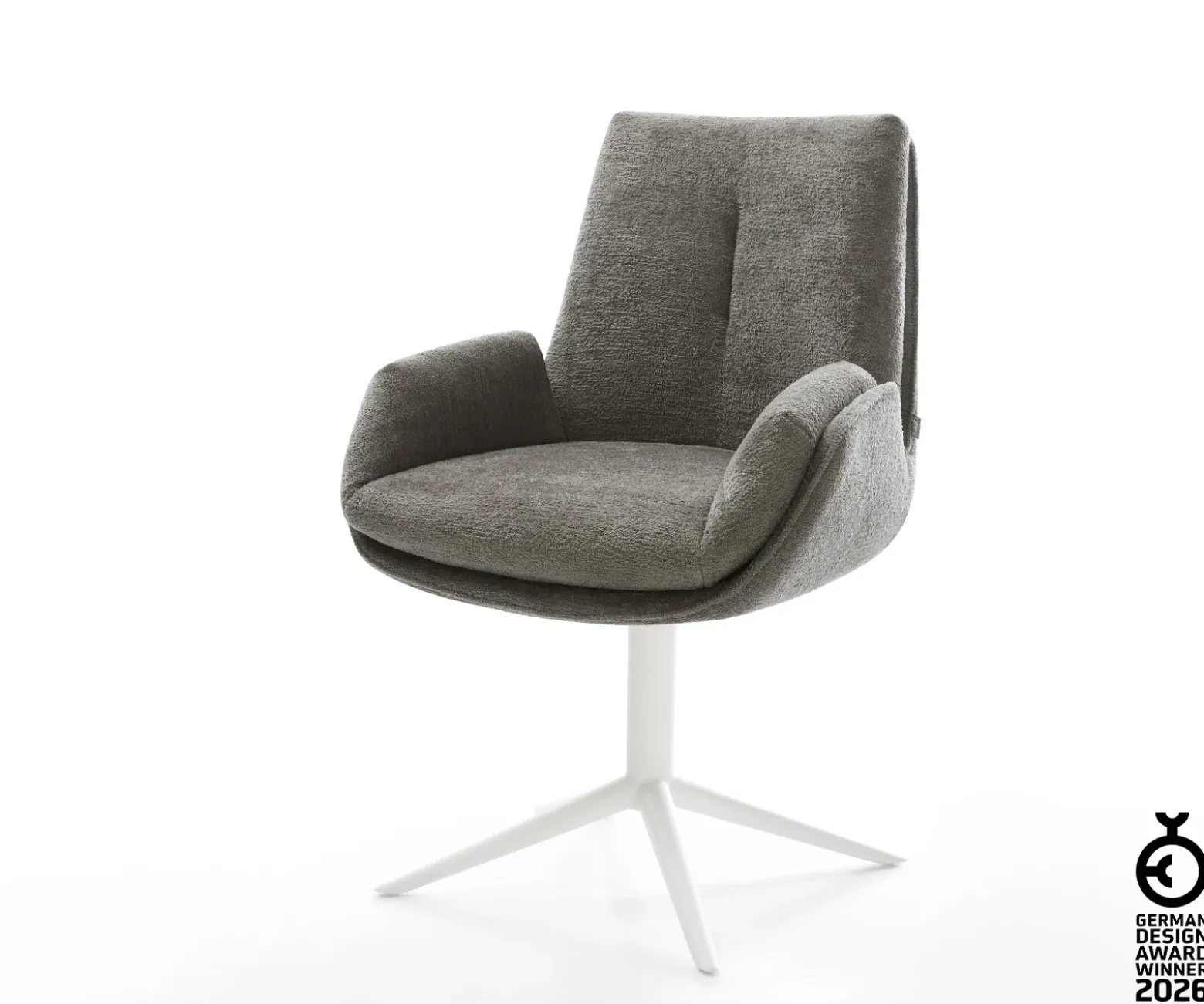 DrehstuhlClea-Flex Bouclé Soft Schlamm Fußkreuz Weiß 360° drehbar Wippfunktion Sofort versandfertig