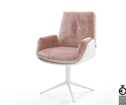 DrehstuhlClea-Flex Materialmix Echtleder Weiß-Rosé Fußkreuz Weiß 360° drehbar Wippfunktion Sofort versandfertig