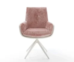 DrehstuhlClea-Flex Materialmix Echtleder Weiß-Rosé Kreuzgestell breit Weiß 360° drehbar Wippfunktion Sofort versandfertig