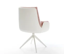 DrehstuhlClea-Flex Materialmix Echtleder Weiß-Rosé Kreuzgestell breit Weiß 360° drehbar Wippfunktion Sofort versandfertig