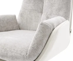 DrehstuhlClea-Flex Materialmix Echtleder Weiß-Silbergrau Fußkreuz Weiß 360° drehbar Wippfunktion Sofort versandfertig