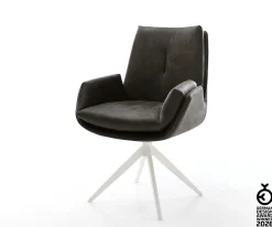DrehstuhlClea-Flex Mikrofaser Anthrazit Vintage Kreuzgestell breit Weiß 360° drehbar Wippfunktion Sofort versandfertig