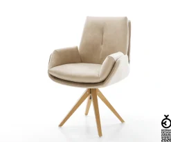 DrehstuhlClea-Flex Mikrofaser Beige Vintage Holzgestell kantig Natur 360° drehbar Versandfertig ca. 28.10.26