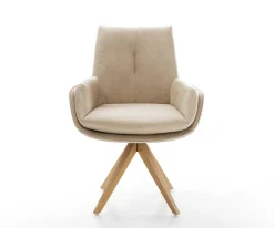 DrehstuhlClea-Flex Mikrofaser Beige Vintage Holzgestell kantig Natur 360° drehbar Versandfertig ca. 28.10.26