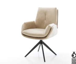 DrehstuhlClea-Flex Mikrofaser Beige Vintage Kreuzgestell breit Schwarz 360° drehbar Wippfunktion Sofort versandfertig