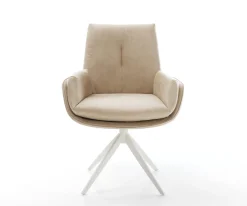 DrehstuhlClea-Flex Mikrofaser Beige Vintage Kreuzgestell breit Weiß 360° drehbar Wippfunktion Sofort versandfertig