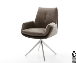DrehstuhlClea-Flex Mikrofaser Taupe Vintage Kreuzgestell breit Edelstahl 360° drehbar Wippfunktion Sofort versandfertig
