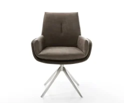 DrehstuhlClea-Flex Mikrofaser Taupe Vintage Kreuzgestell breit Edelstahl 360° drehbar Wippfunktion Sofort versandfertig