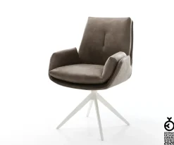 DrehstuhlClea-Flex Mikrofaser Taupe Vintage Kreuzgestell breit Weiß 360° drehbar Wippfunktion Sofort versandfertig