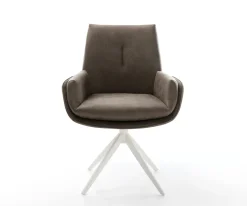 DrehstuhlClea-Flex Mikrofaser Taupe Vintage Kreuzgestell breit Weiß 360° drehbar Wippfunktion Sofort versandfertig