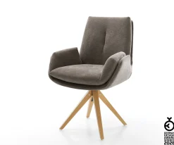DrehstuhlClea-Flex Strukturstoff Soft Taupe Holzgestell kantig Natur 360° drehbar Versandfertig ca. 28.10.26