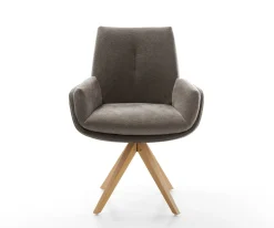 DrehstuhlClea-Flex Strukturstoff Soft Taupe Holzgestell kantig Natur 360° drehbar Versandfertig ca. 28.10.26